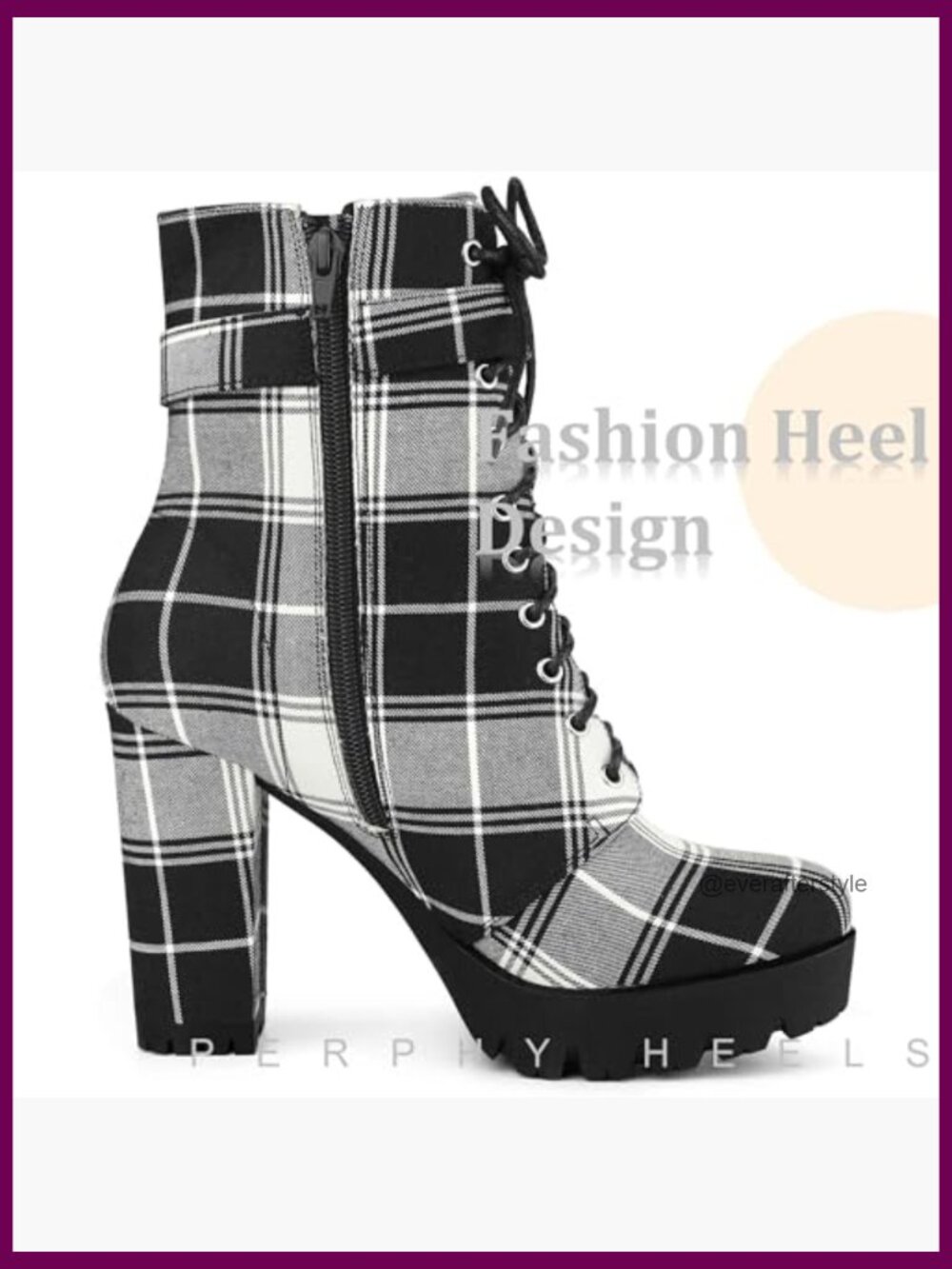 Plaid Combat Ankle Boots with Chunky Heel and Platform - Picture 6 of 6